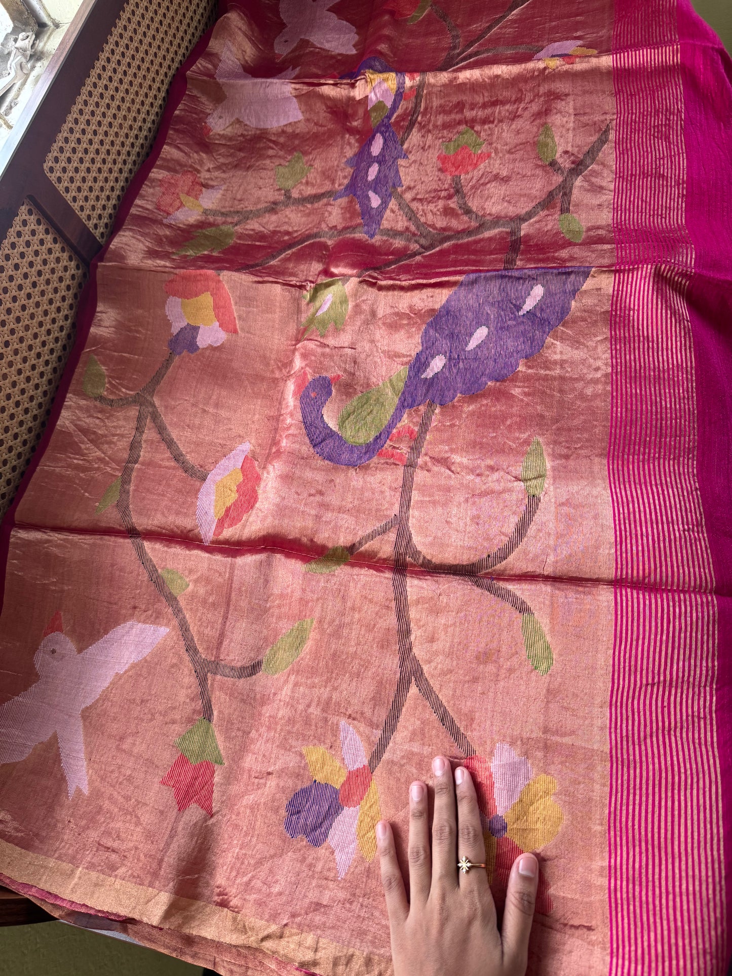 Pure Kora Jamdhani Saree - Pink