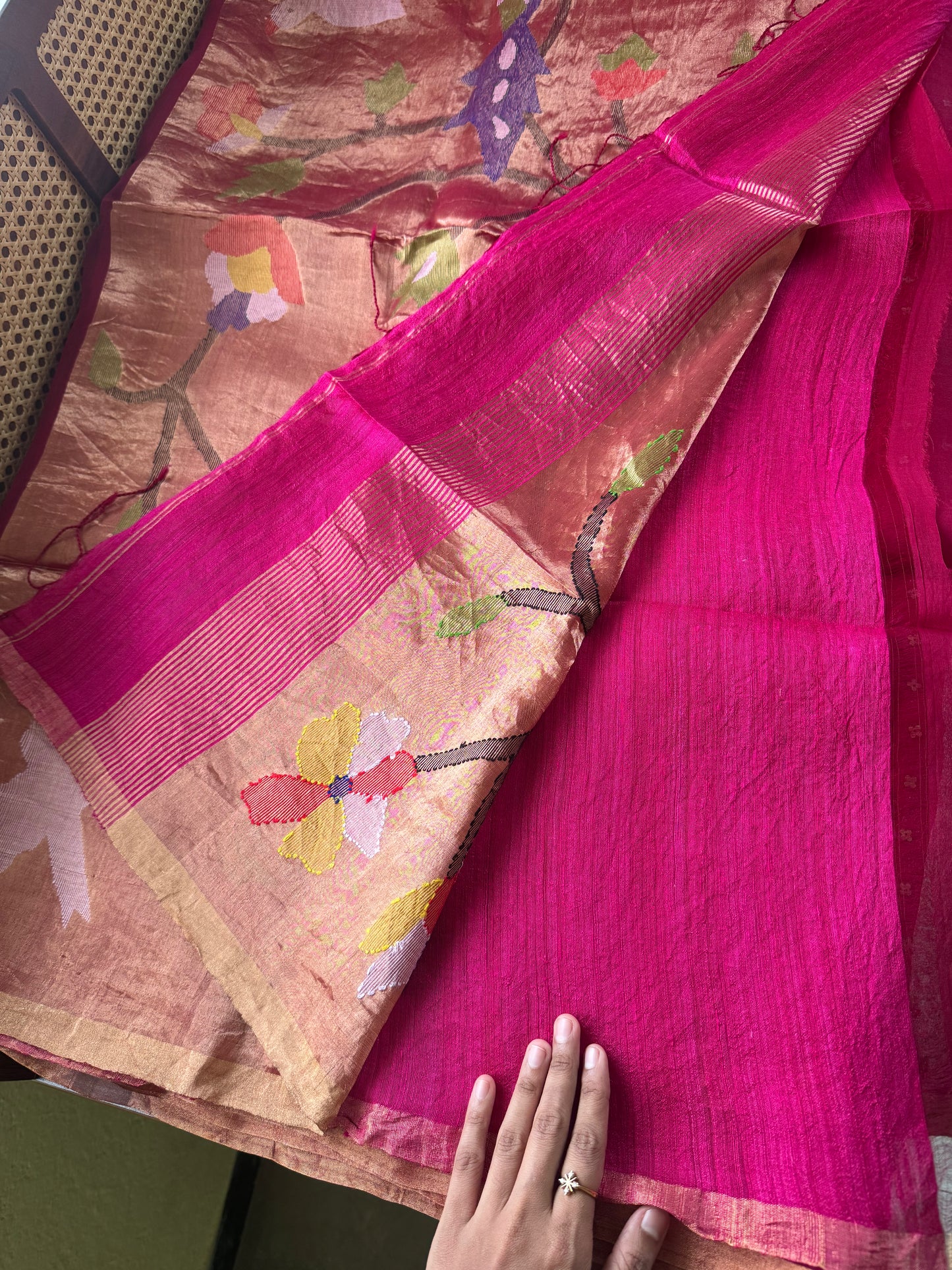 Pure Kora Jamdhani Saree - Pink