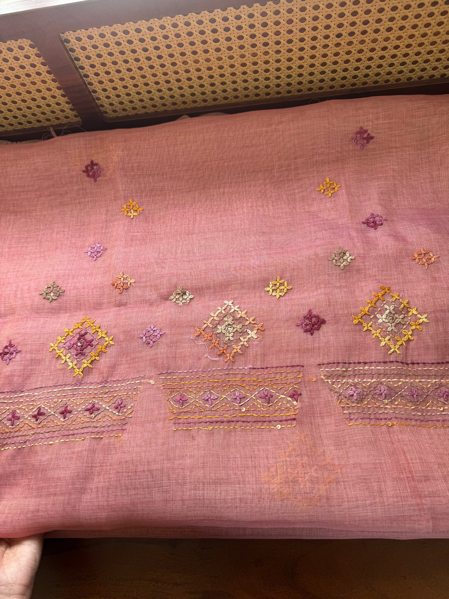 Premium Tissue Linen Sarees with heavy blouse - Pink