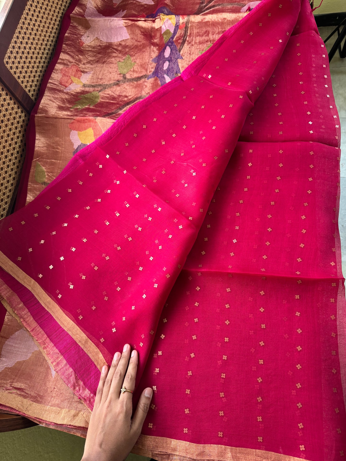 Pure Kora Jamdhani Saree - Pink