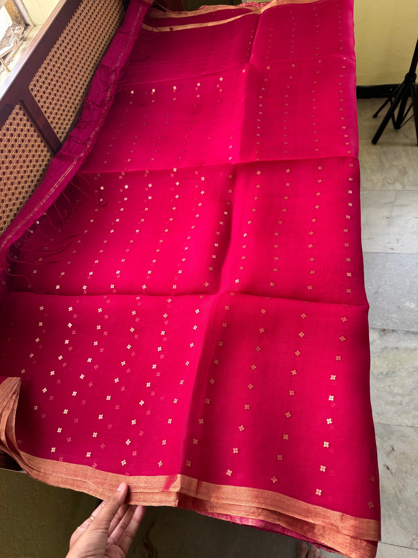 Pure Kora Jamdhani Saree - Pink