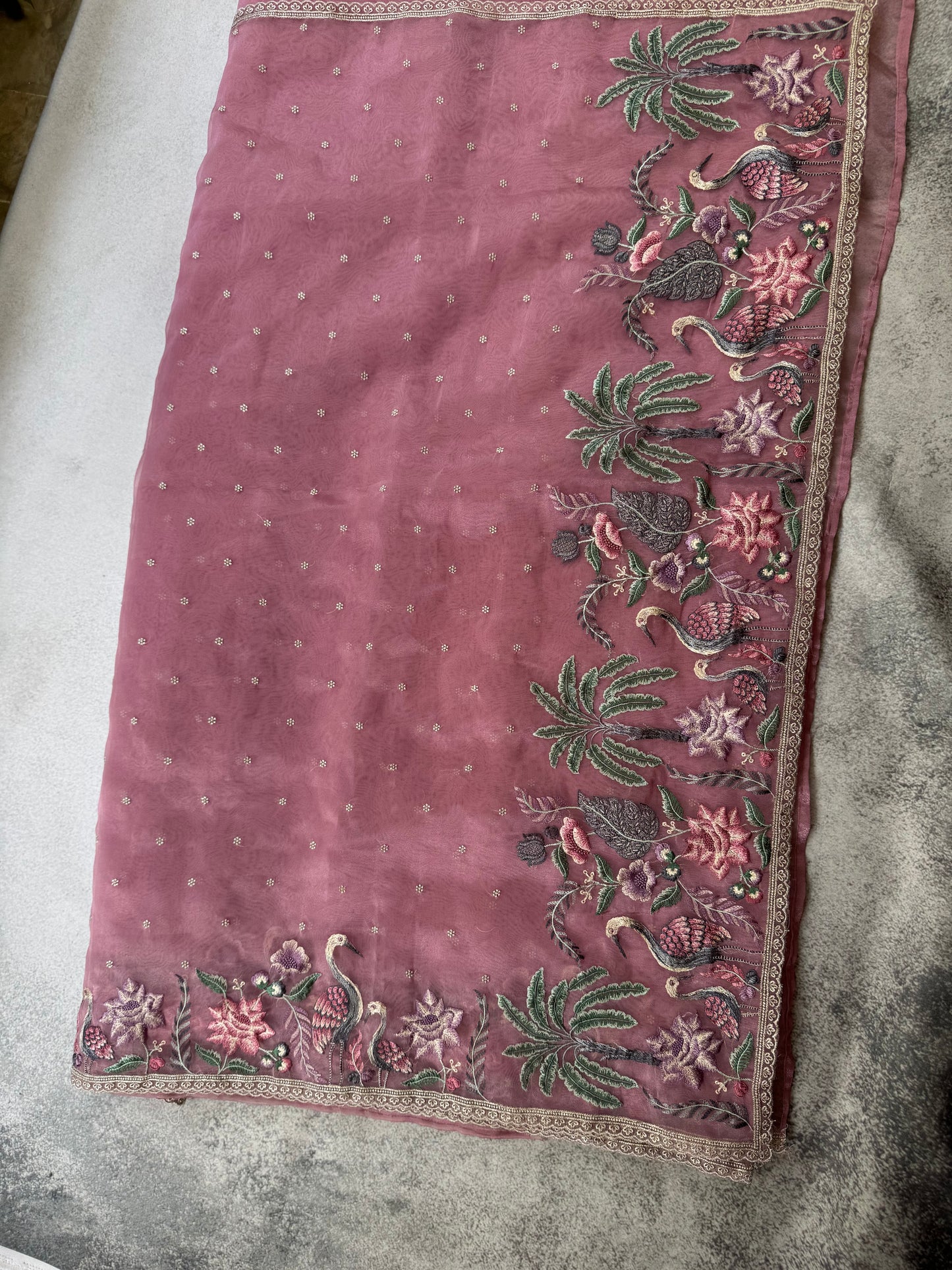 Luxe Tissue Organza Saree - Pink