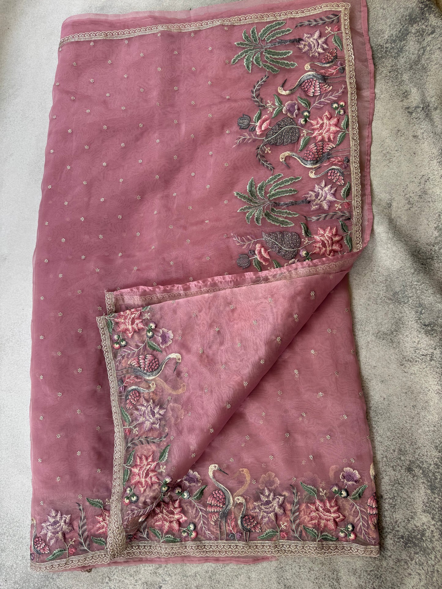 Luxe Tissue Organza Saree - Pink