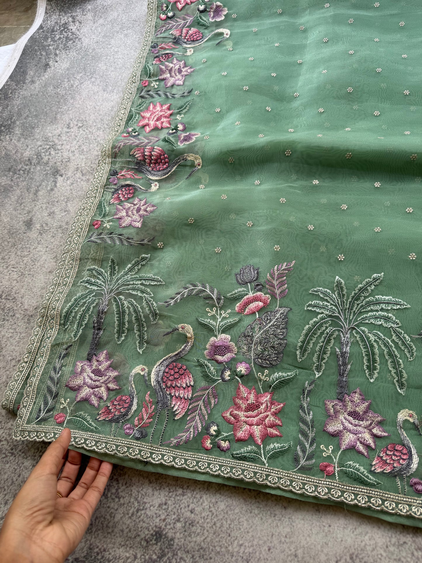 Luxe Tissue Organza Saree - Green