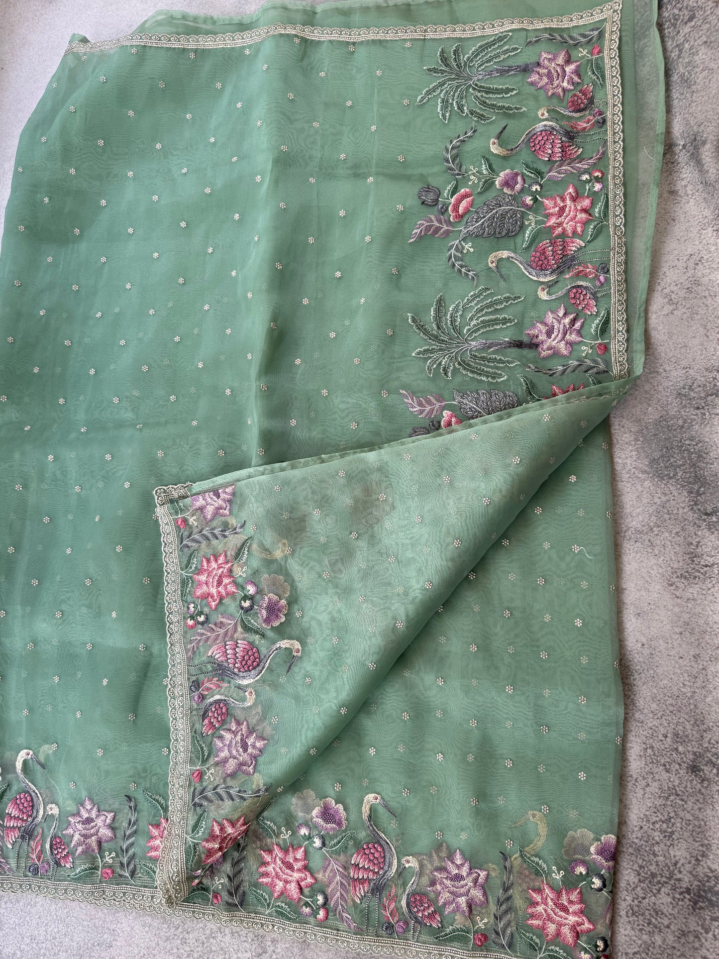 Luxe Tissue Organza Saree - Green