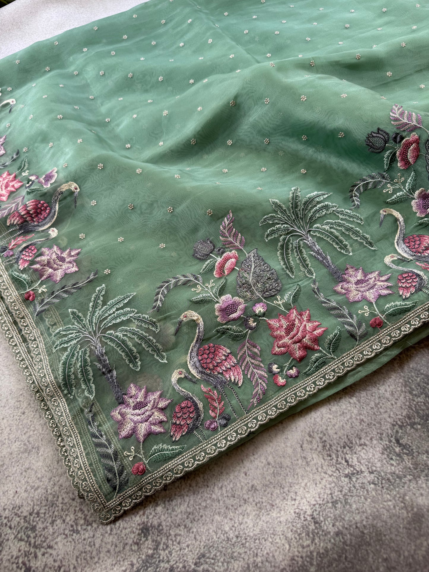 Luxe Tissue Organza Saree - Green