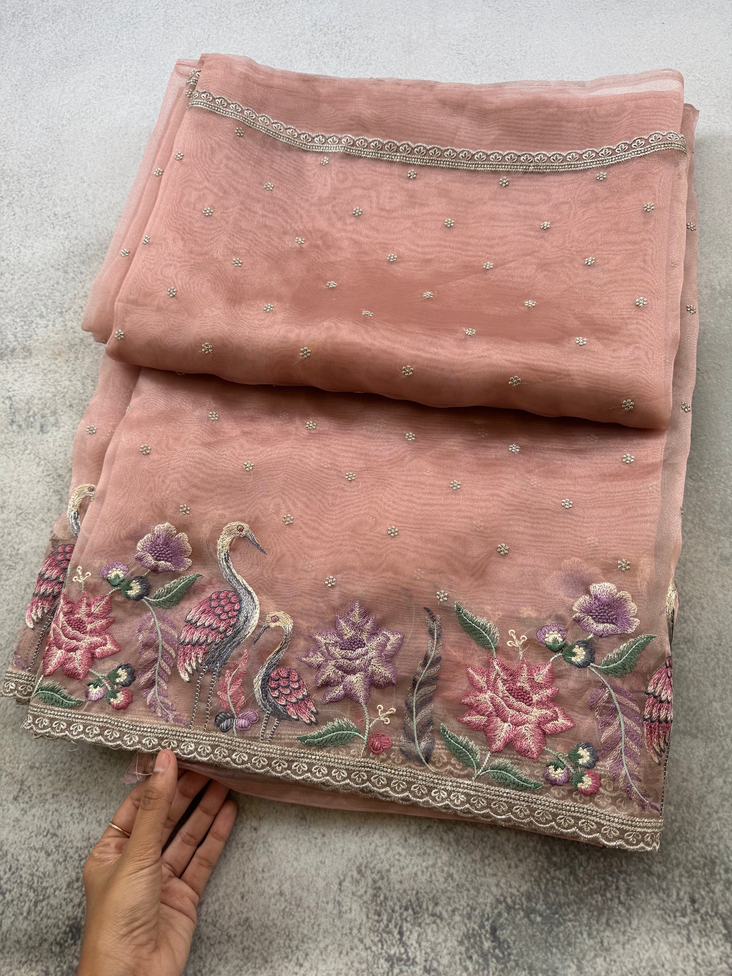 Luxe Tissue Organza Saree - Pastel Peach Pink