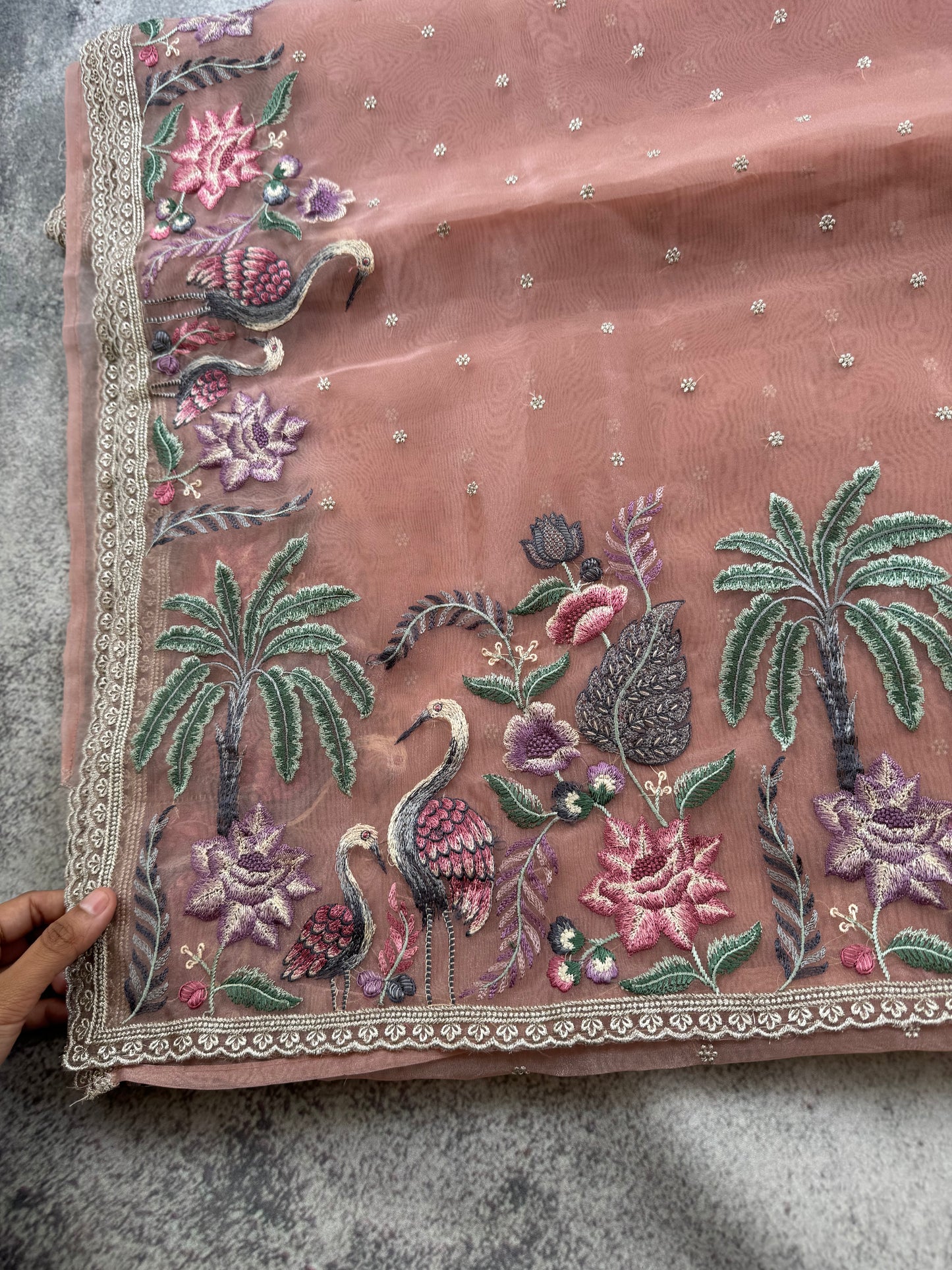 Luxe Tissue Organza Saree - Pastel Peach Pink