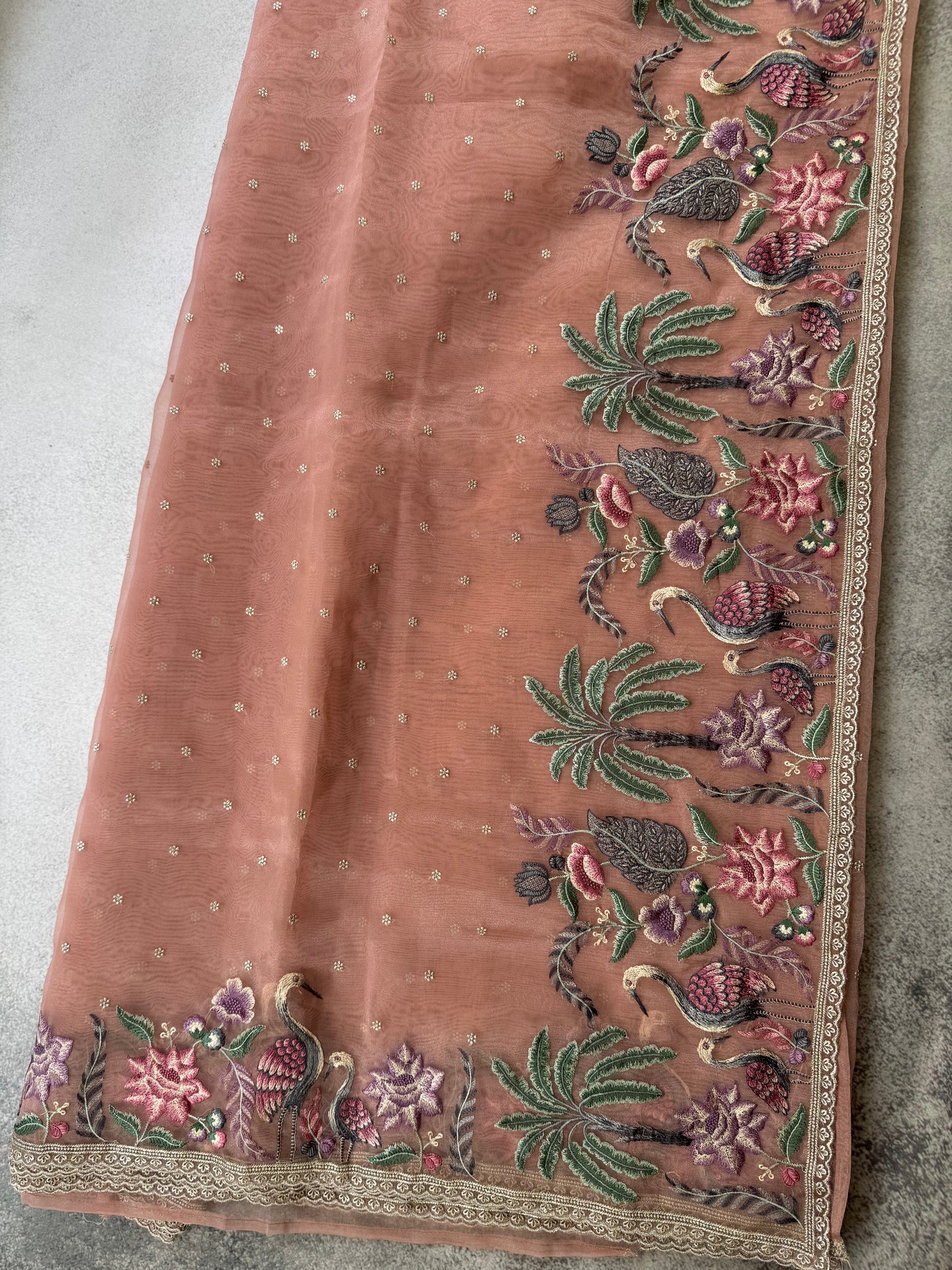 Luxe Tissue Organza Saree - Pastel Peach Pink