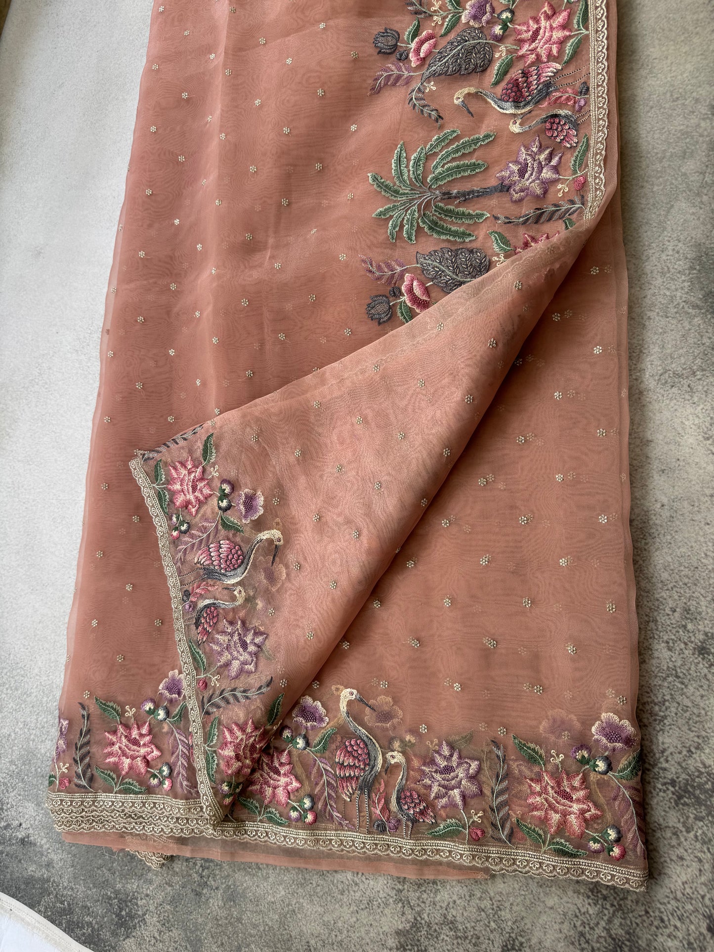 Luxe Tissue Organza Saree - Pastel Peach Pink