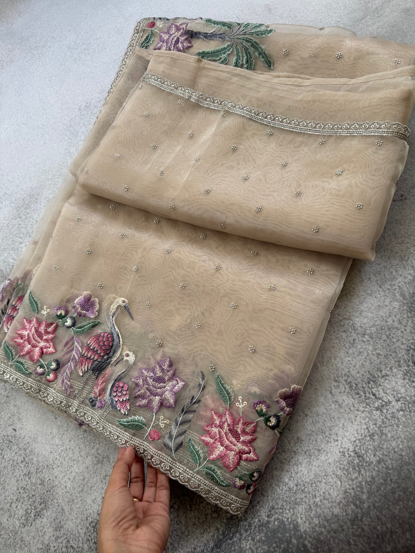 Luxe Tissue Organza Saree - Beige Golden