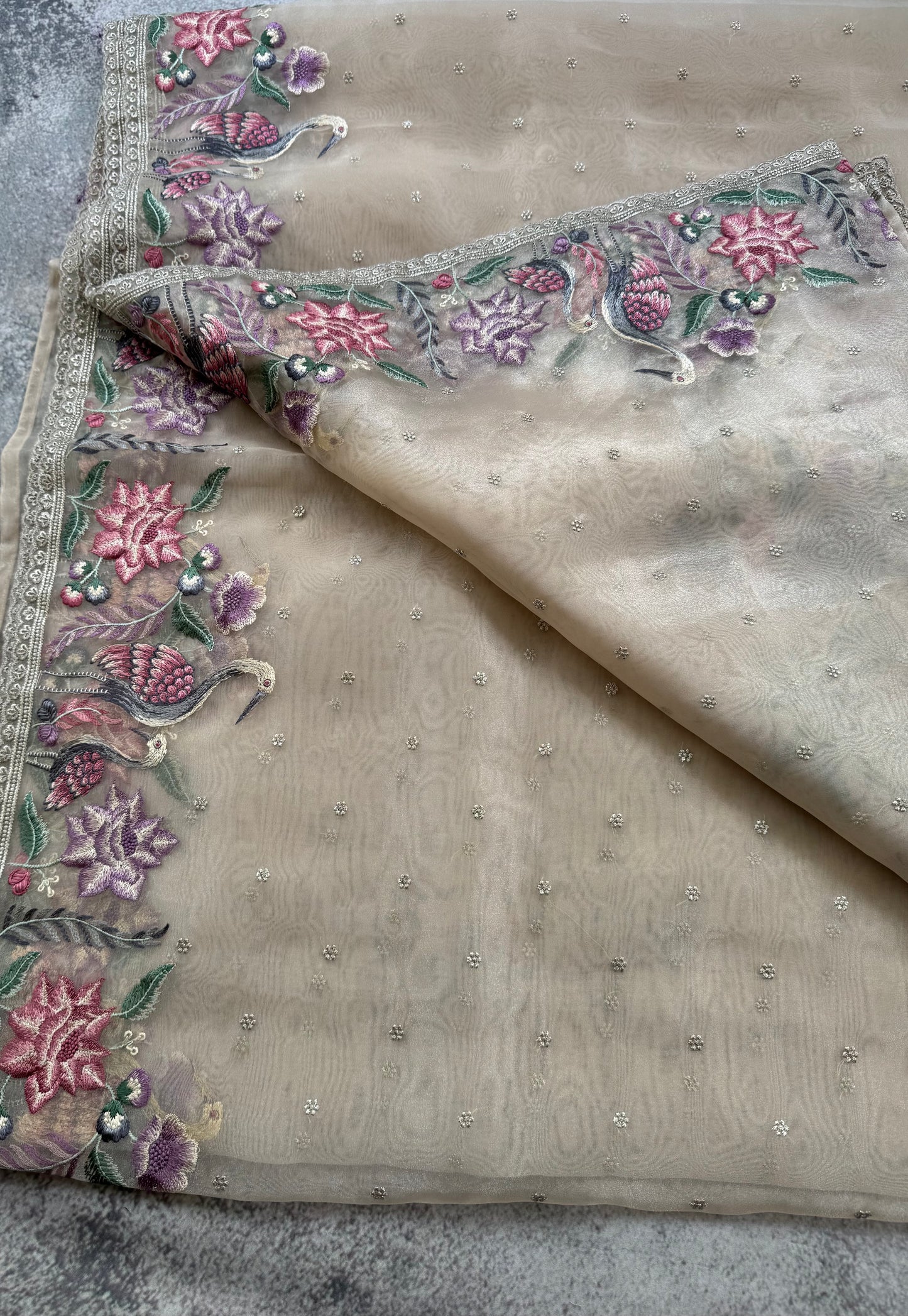 Luxe Tissue Organza Saree - Beige Golden