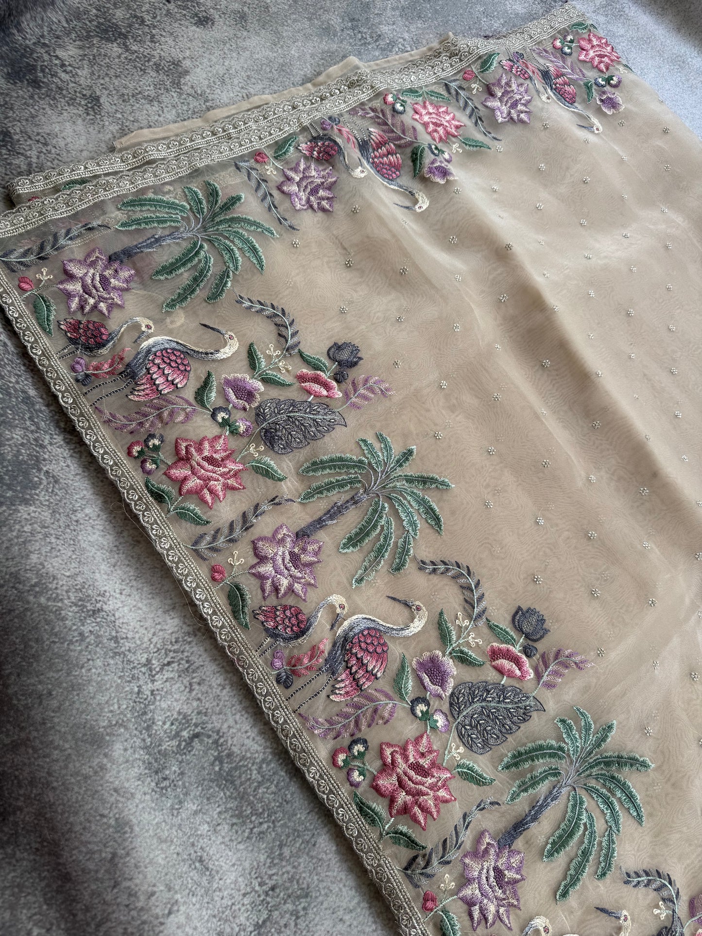 Luxe Tissue Organza Saree - Beige Golden