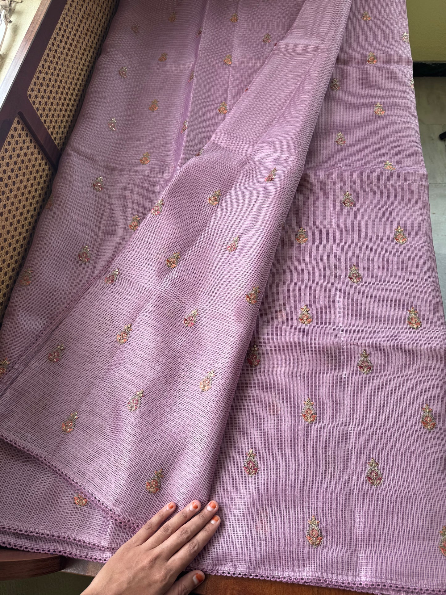 Embroidered Silky Kota Saree - Lilac