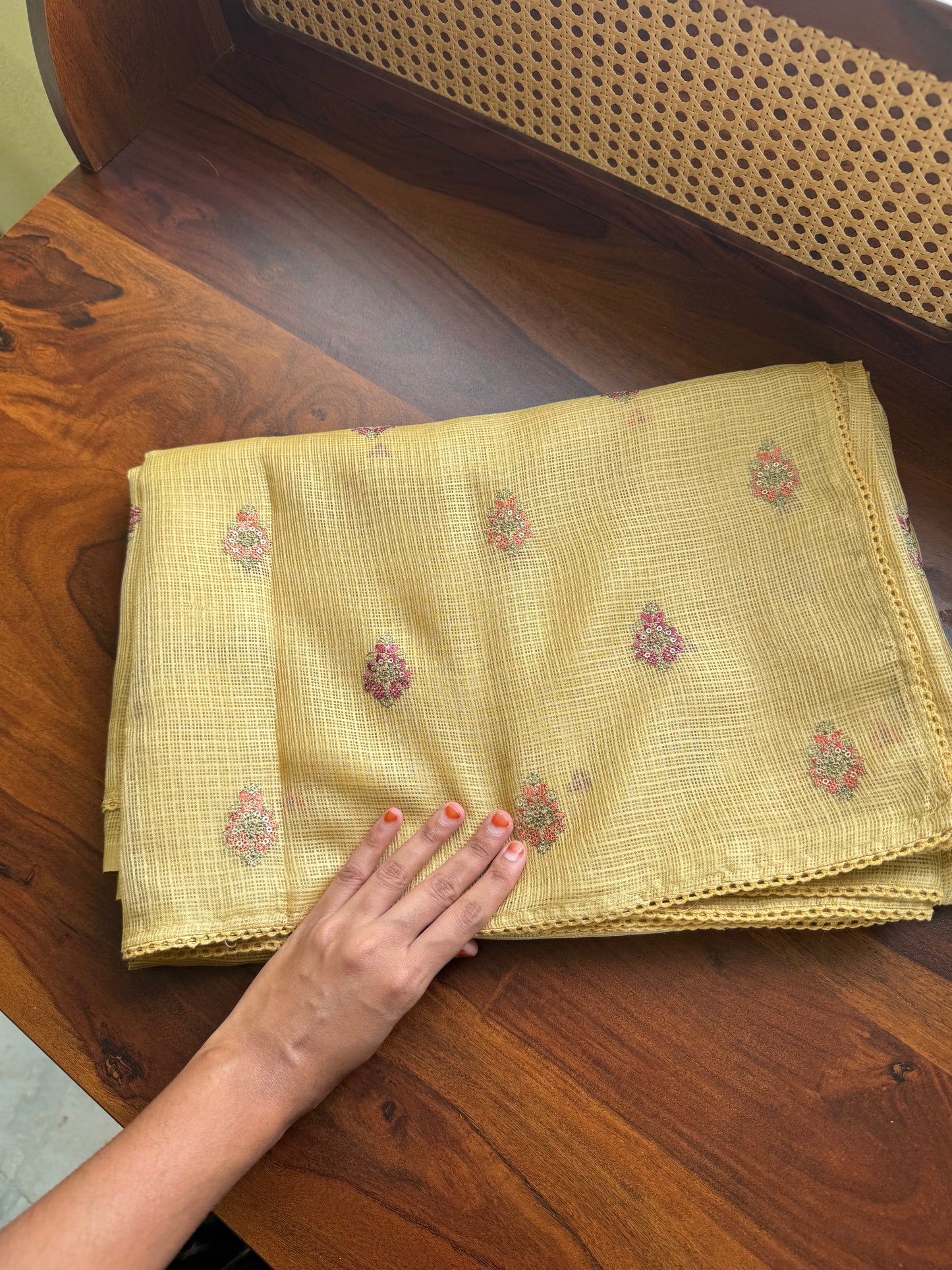 Embroidered Silky Kota Saree - Yellow
