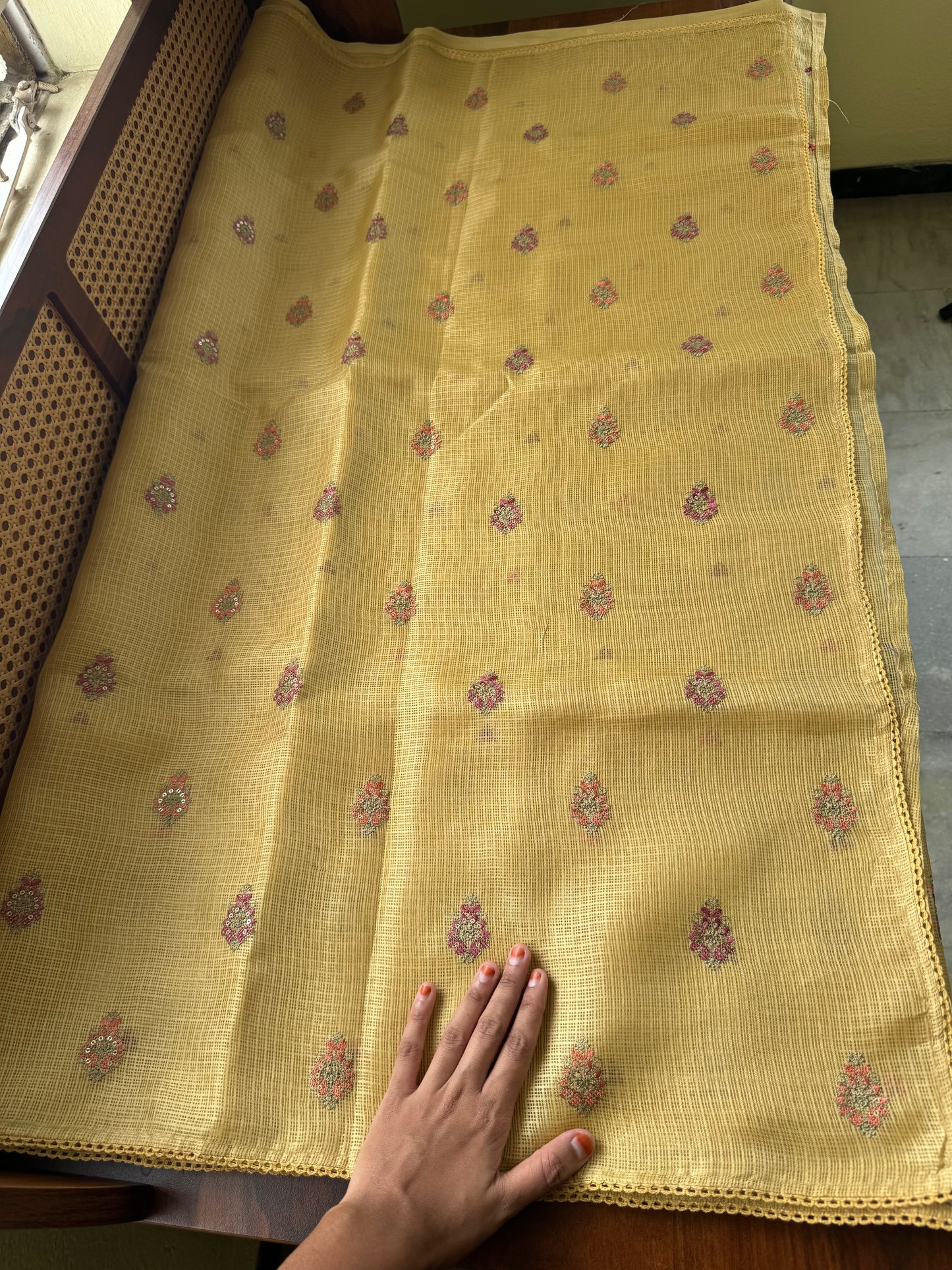 Embroidered Silky Kota Saree - Yellow