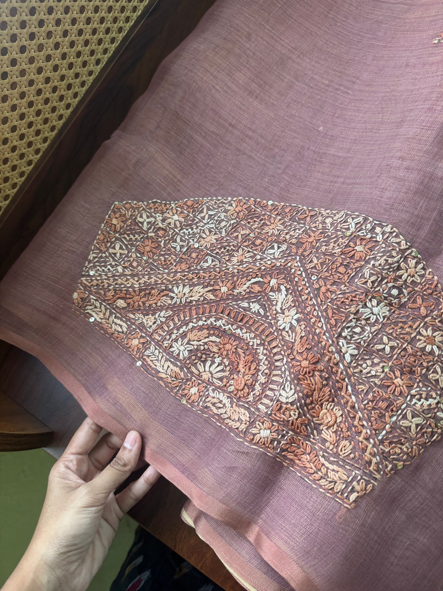 Premium Tissue Linen Saree with heavy blouse  - Mauve Pink