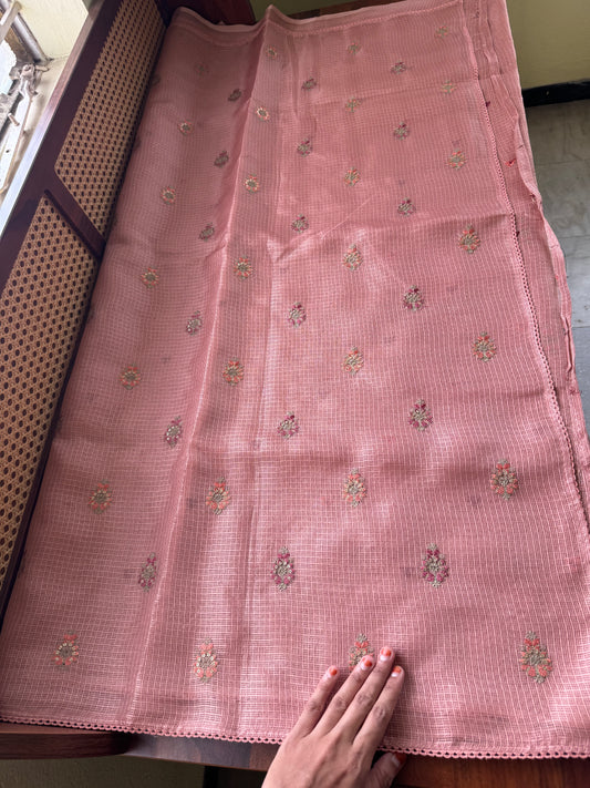 Embroidered Silky Kota Saree - Rustic Peach
