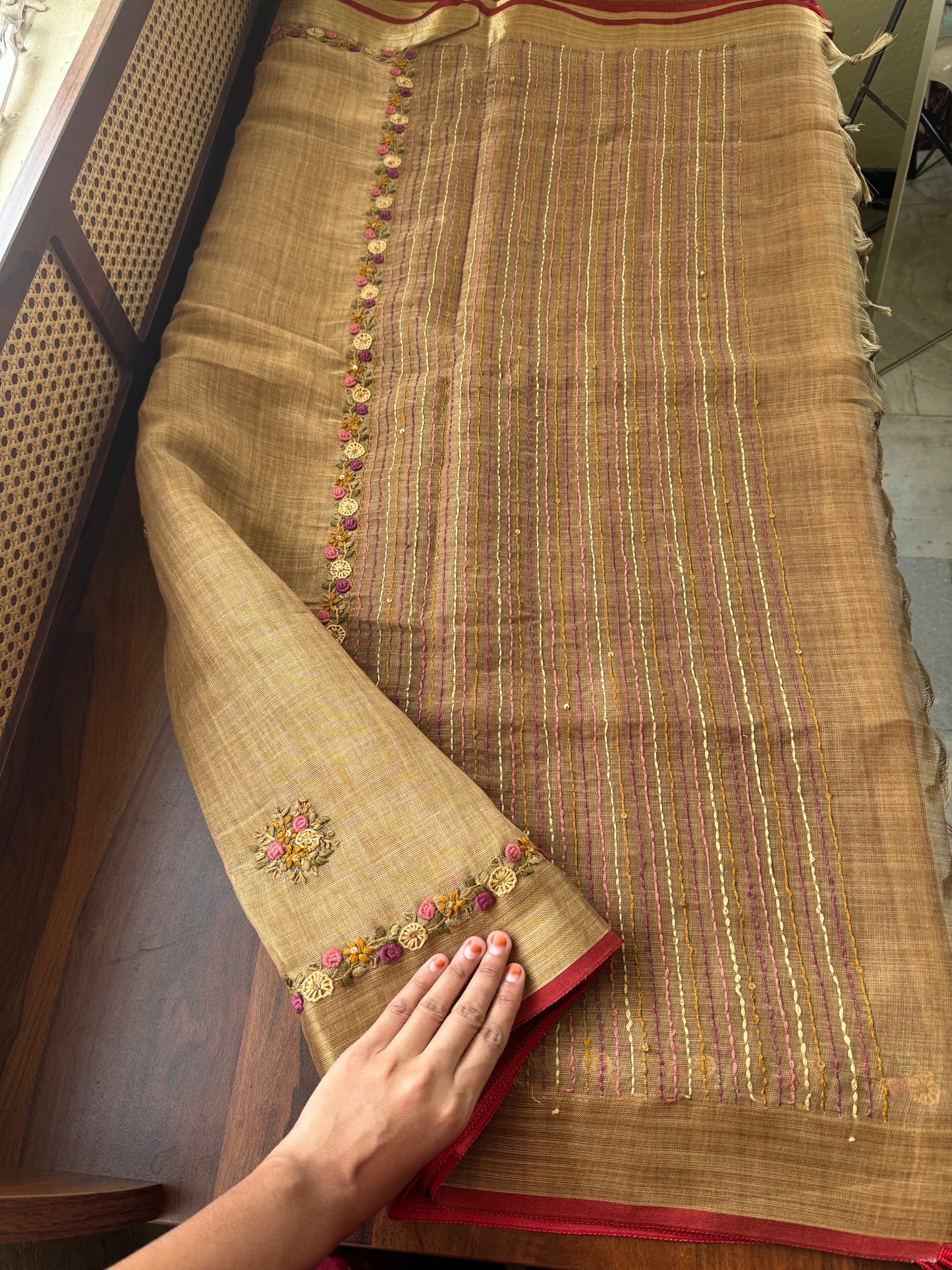 Premium Tissue Linen Sarees - Henna Green