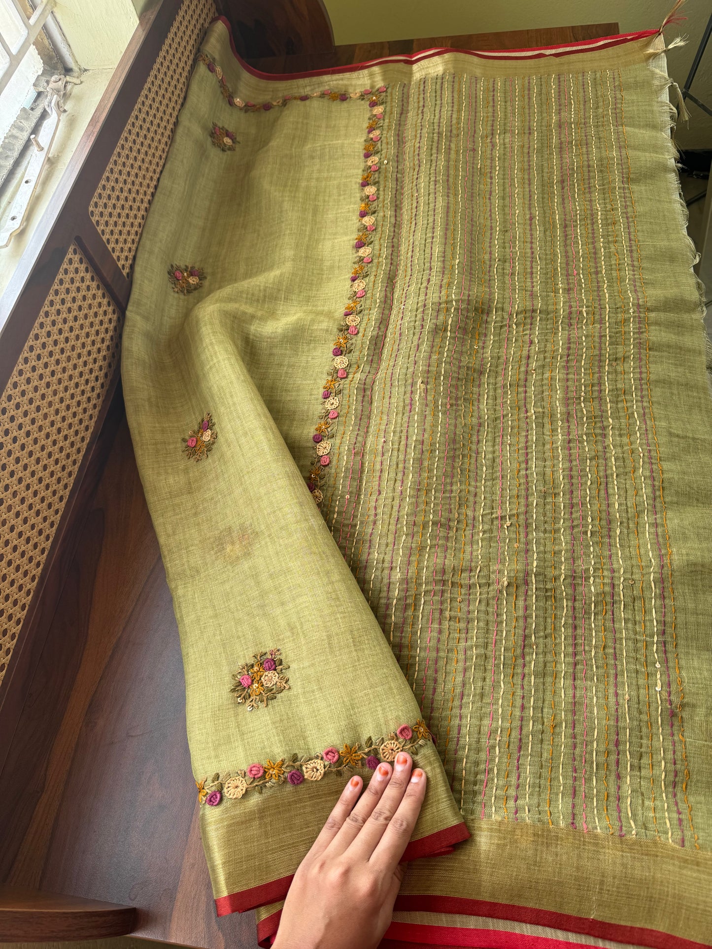 Premium Tissue Linen Sarees - Green