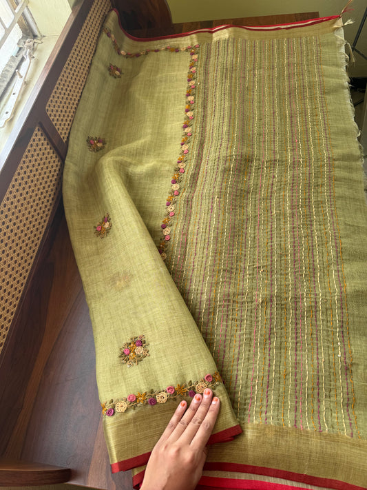 Premium Tissue Linen Sarees - Green