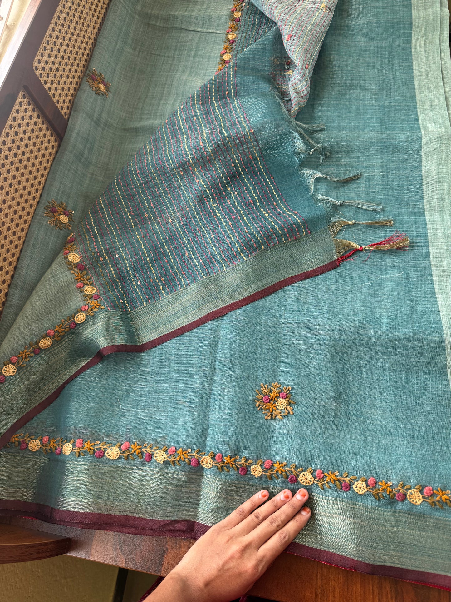 Premium Tissue Linen Sarees - Blue