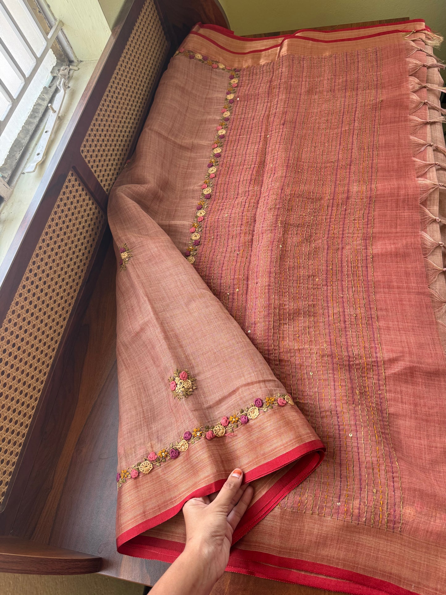 Premium Tissue Linen Sarees - Peach