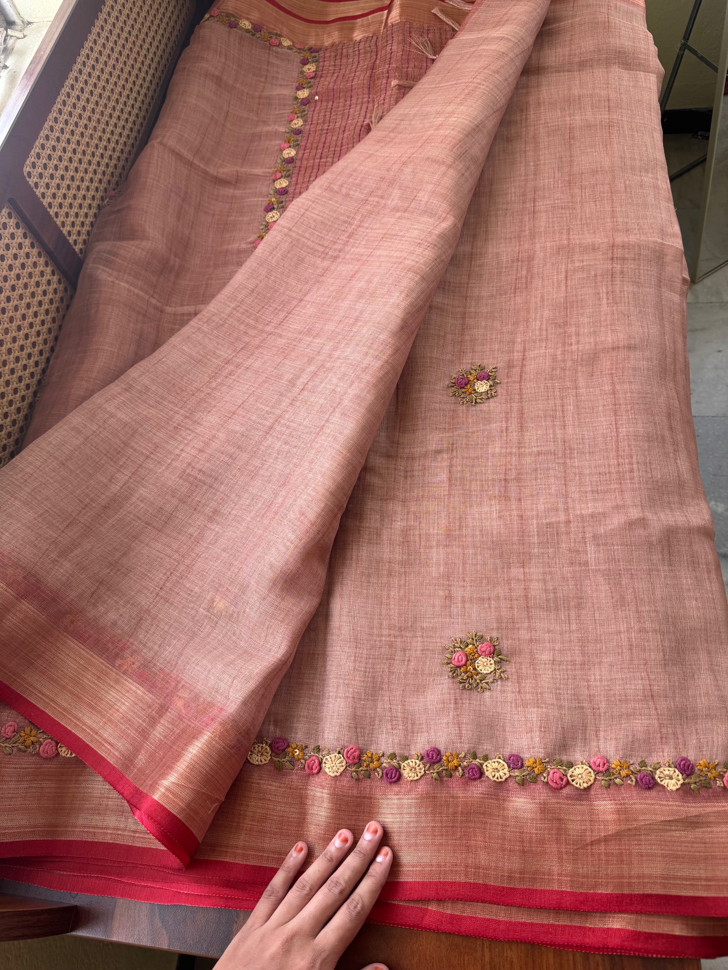 Premium Tissue Linen Sarees - Peach