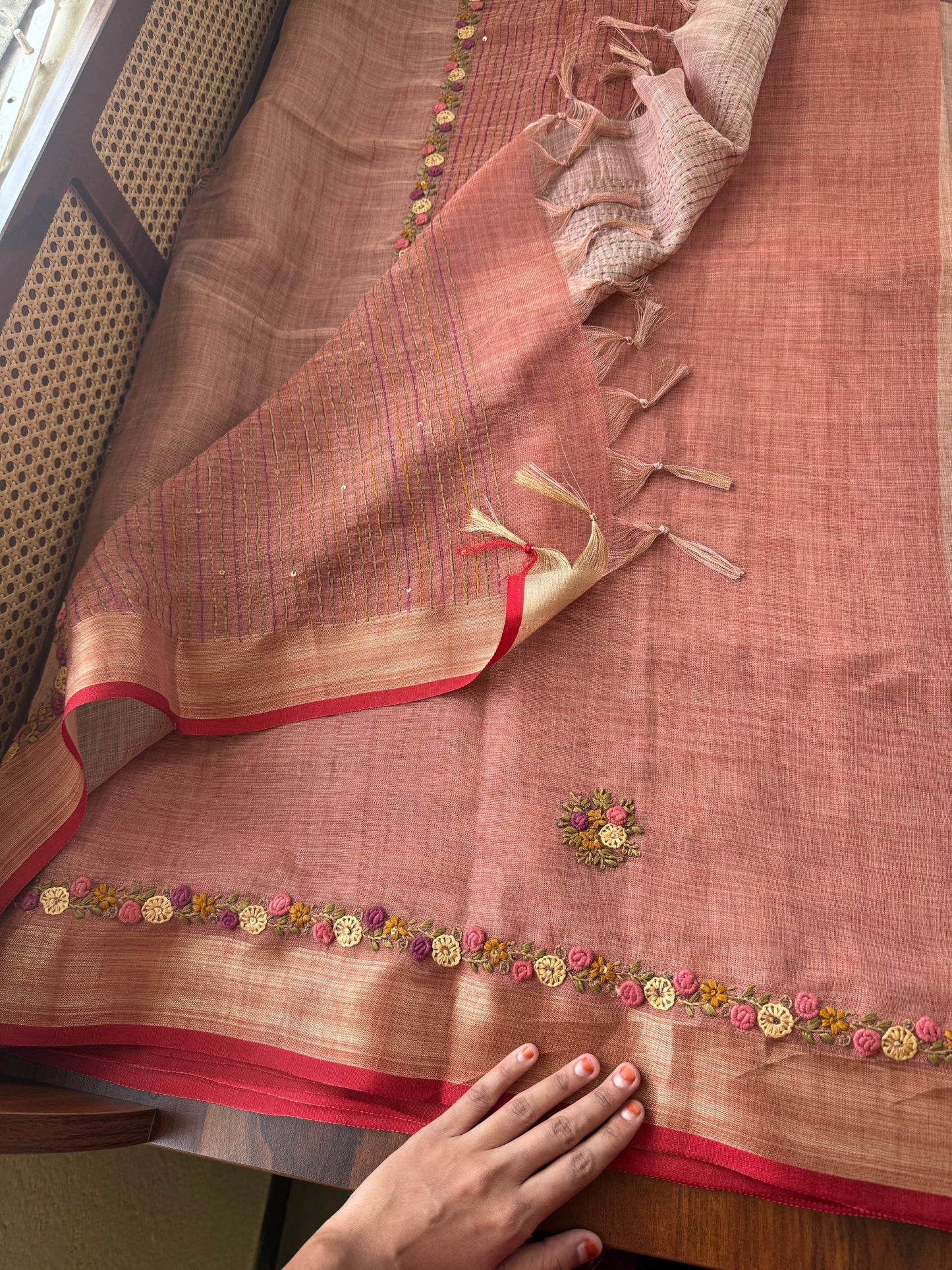 Premium Tissue Linen Sarees - Peach