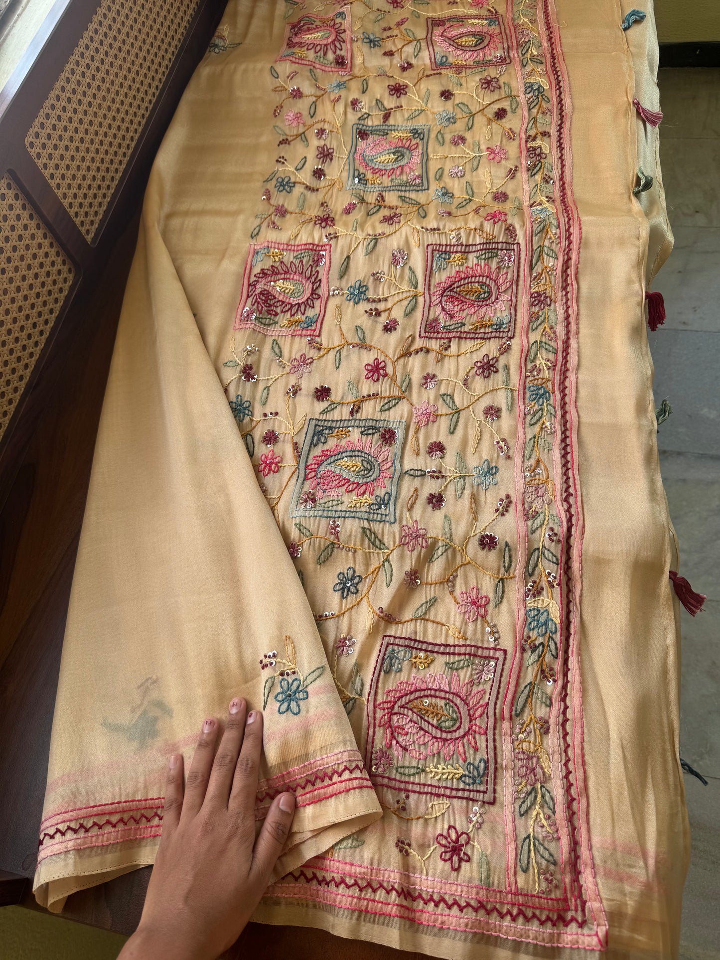 Hand Embroidered Tissue Organza Saree - Pastel Yellow