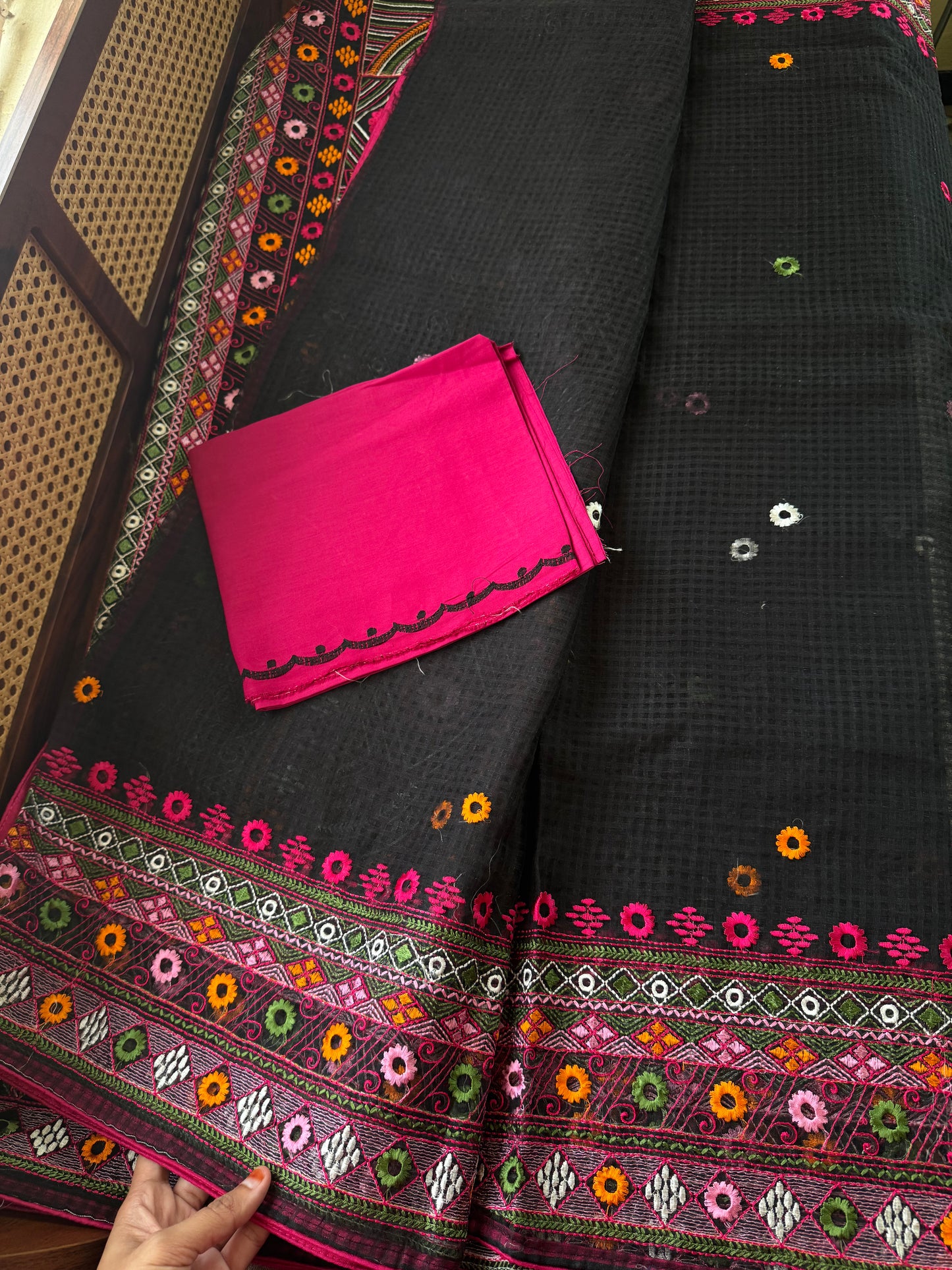 Embroidered Resham Silk Kota Saree - Black
