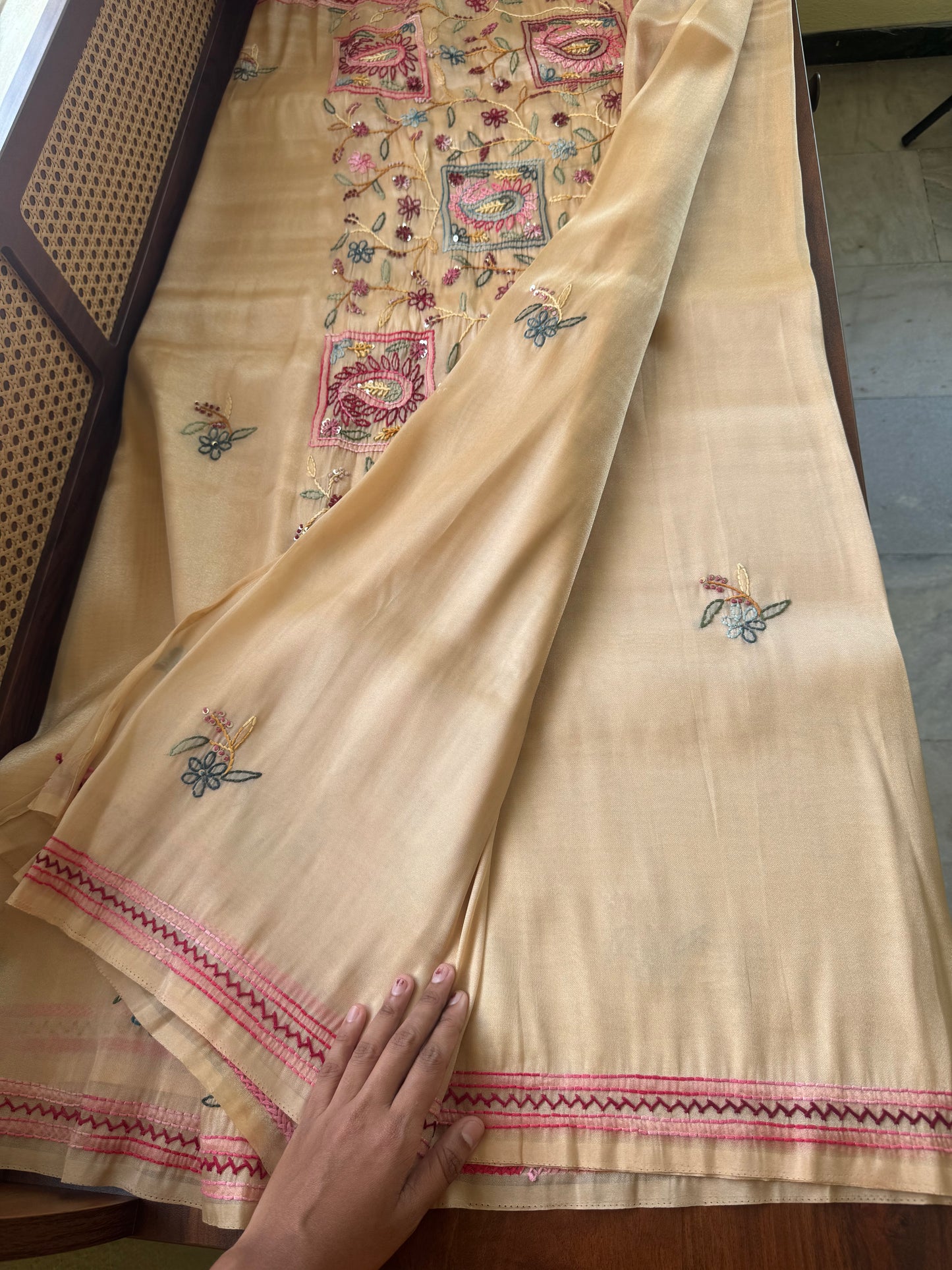 Hand Embroidered Tissue Organza Saree - Pastel Yellow