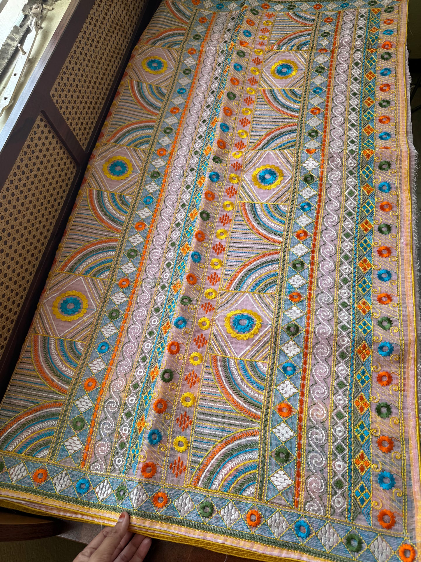 Embroidered Resham Silk Kota Saree - Baby Pink