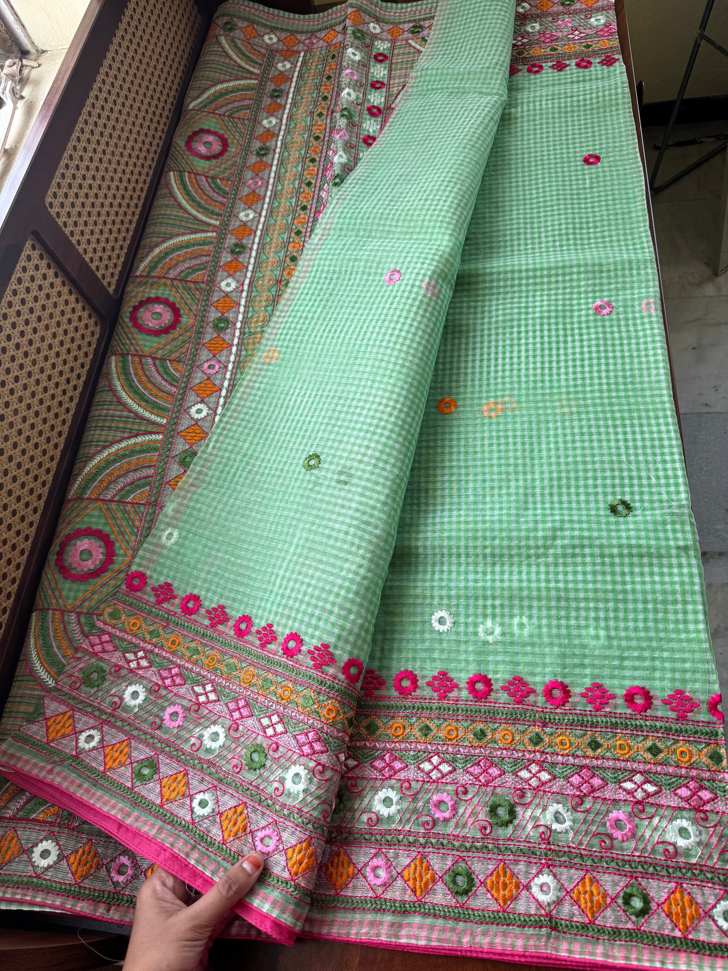 Embroidered Resham Silk Kota Saree - Green