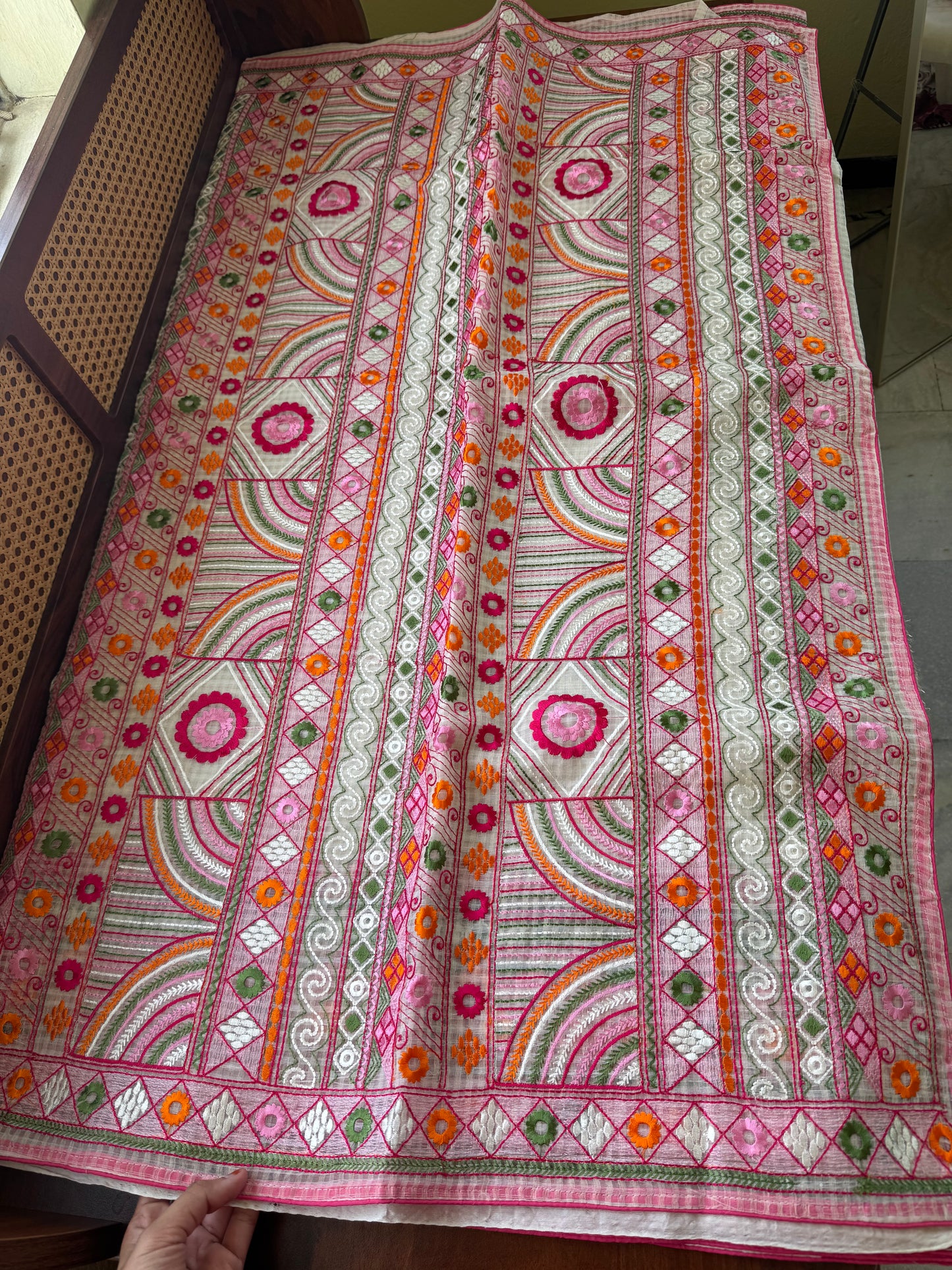 Embroidered Resham Silk Kota Saree - White