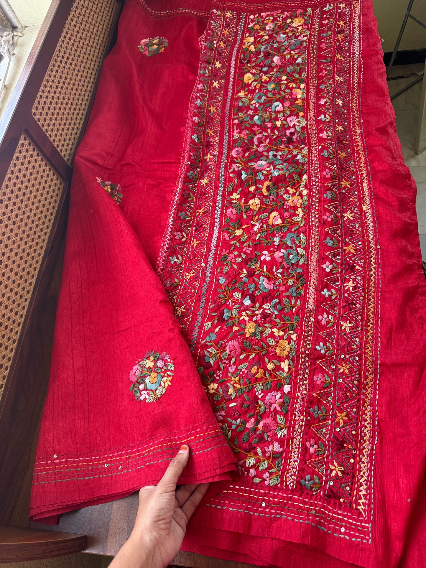 Premium Tussar Blend Saree with Handwork - Red