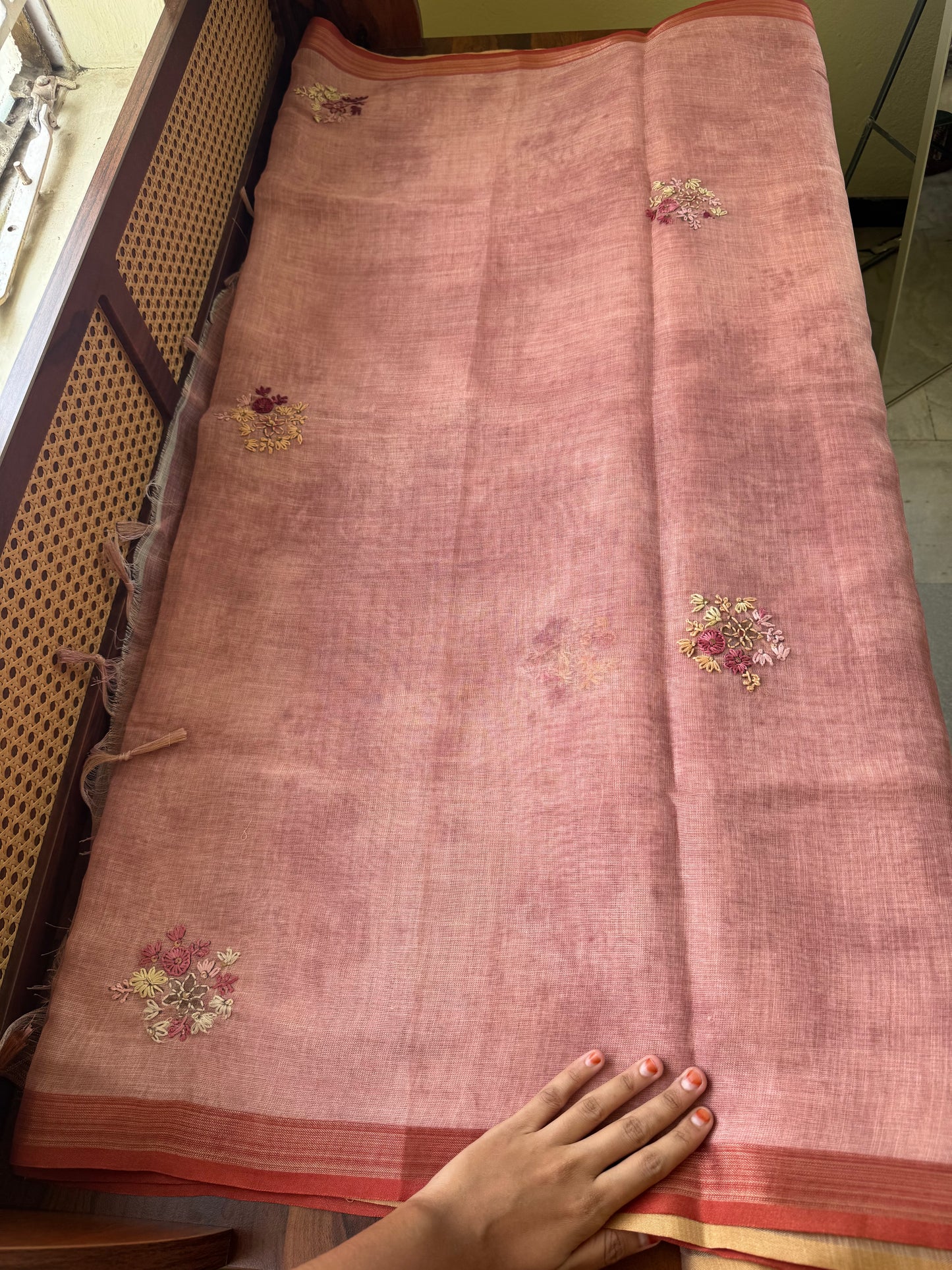 Premium Tissue Linen Sarees - Peach Pink