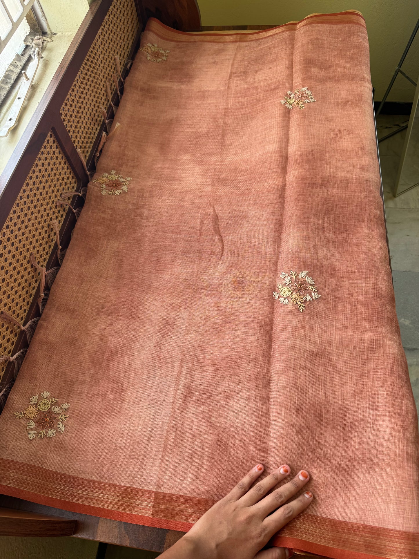 Premium Tissue Linen Sarees - Peach Orange