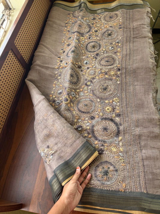 Premium Tissue Linen Sarees - Greyish Lavender