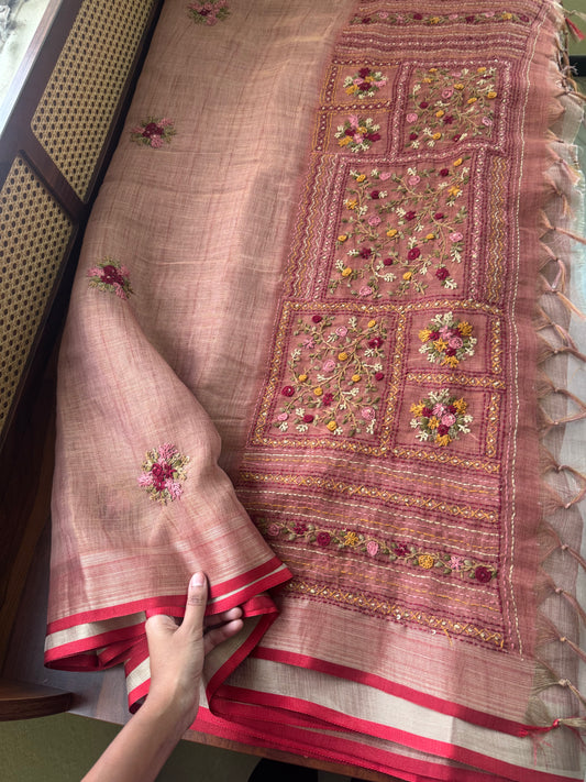 Premium Tissue Linen Sarees - Peach