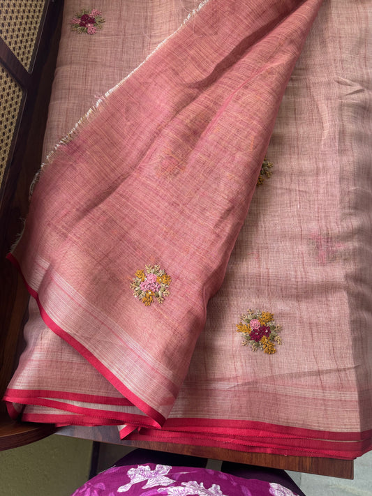 Premium Tissue Linen Sarees - Peach