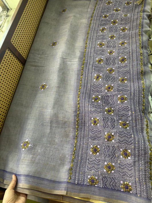 Premium Tissue Linen Sarees with heavy blouse - Lavender