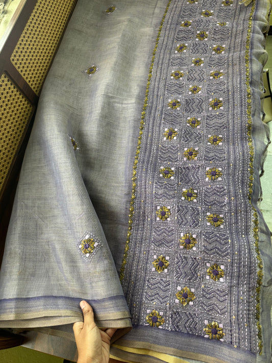 Premium Tissue Linen Sarees with heavy blouse - Lavender