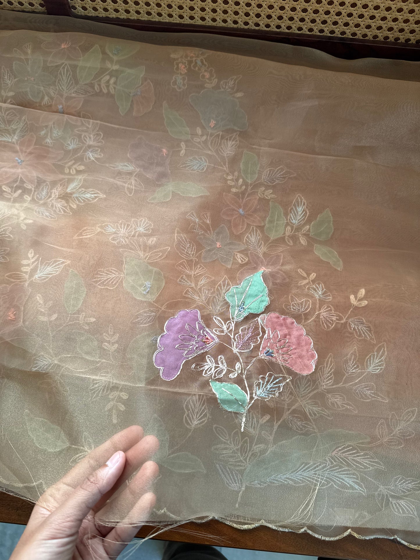 Tissue Organza Saree with appliqué work - Mustard