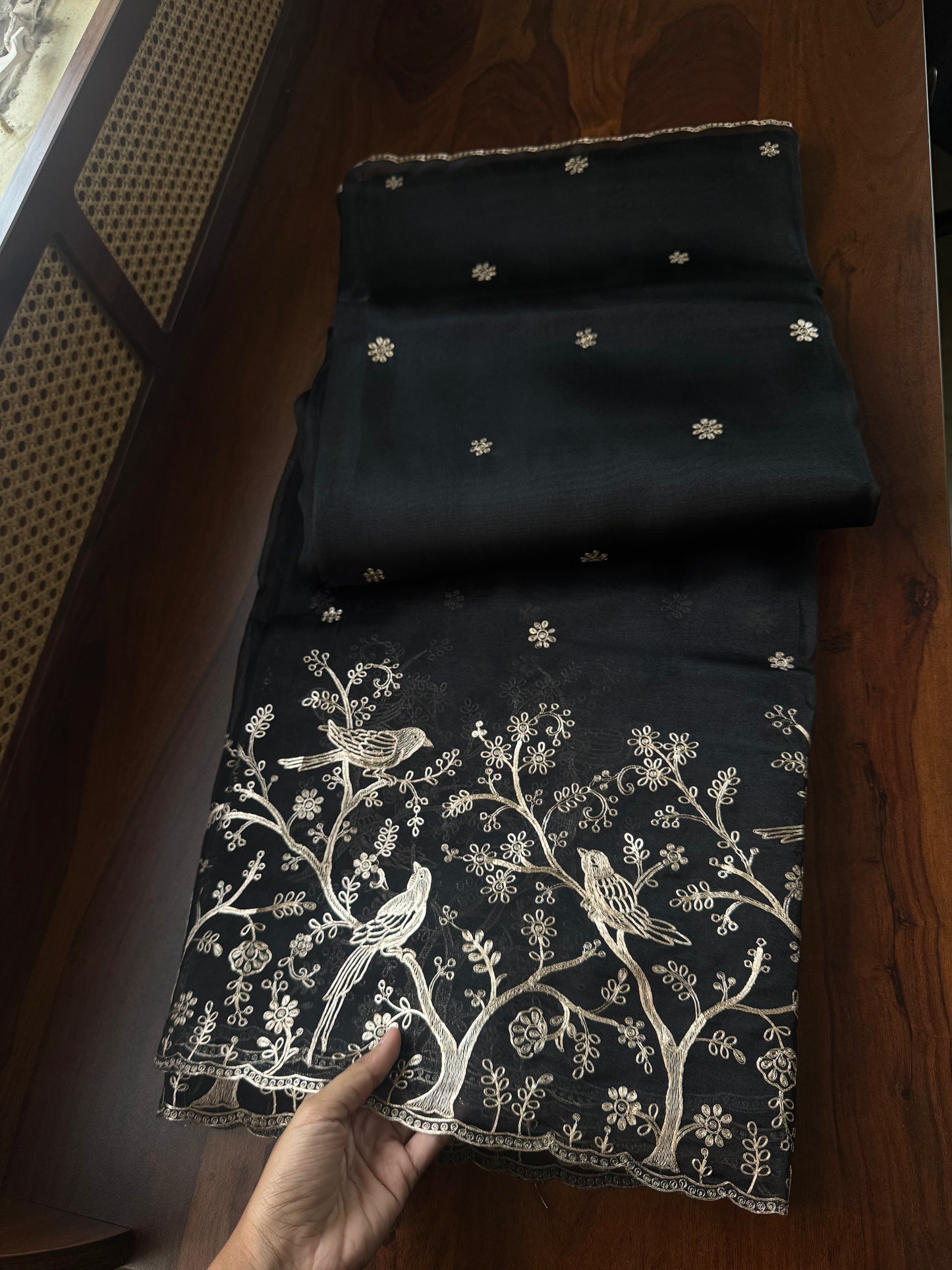 Tissue Organza Saree with pita work - Black