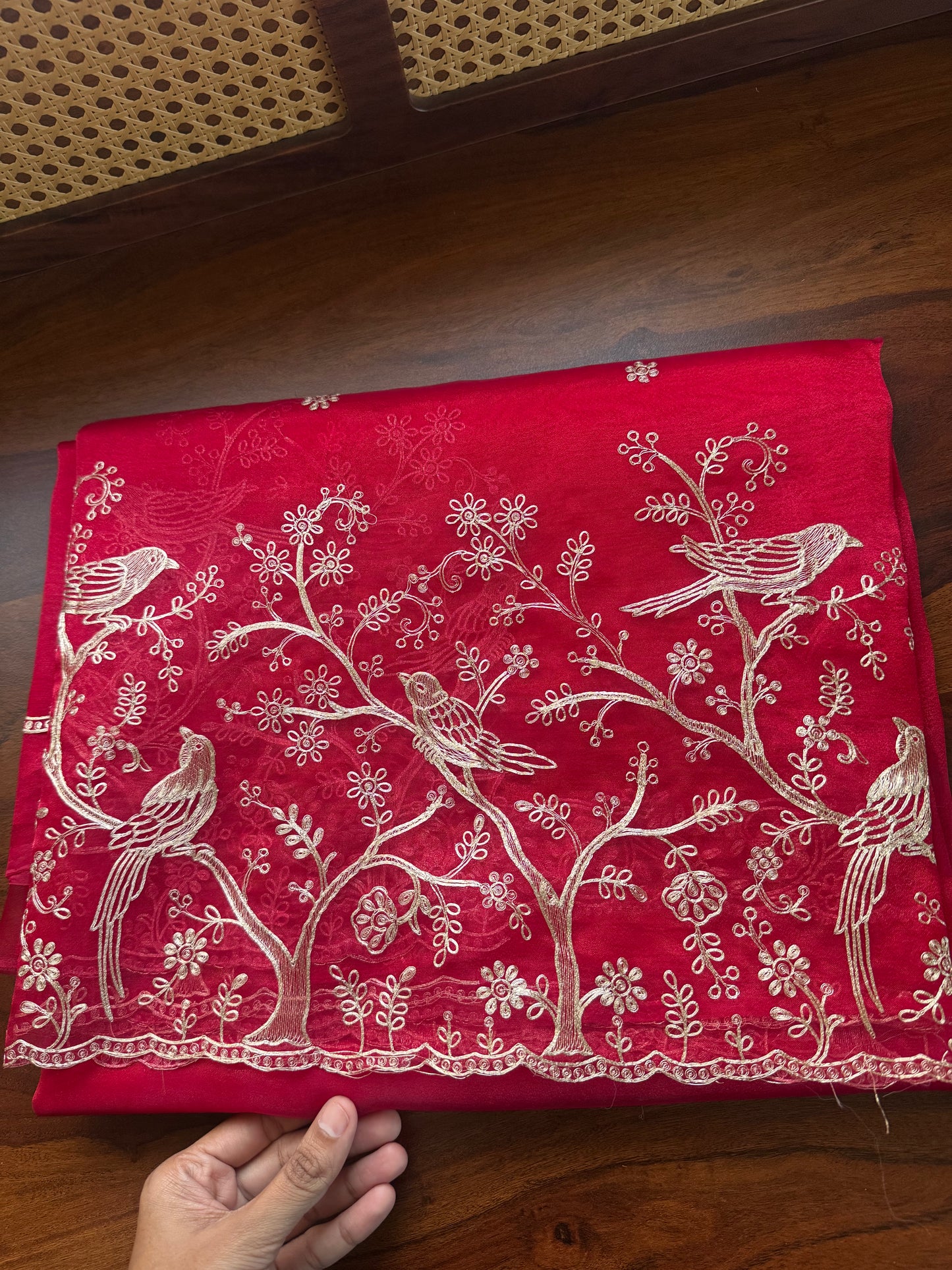 Tissue Organza Saree with pita work - Crimson Red