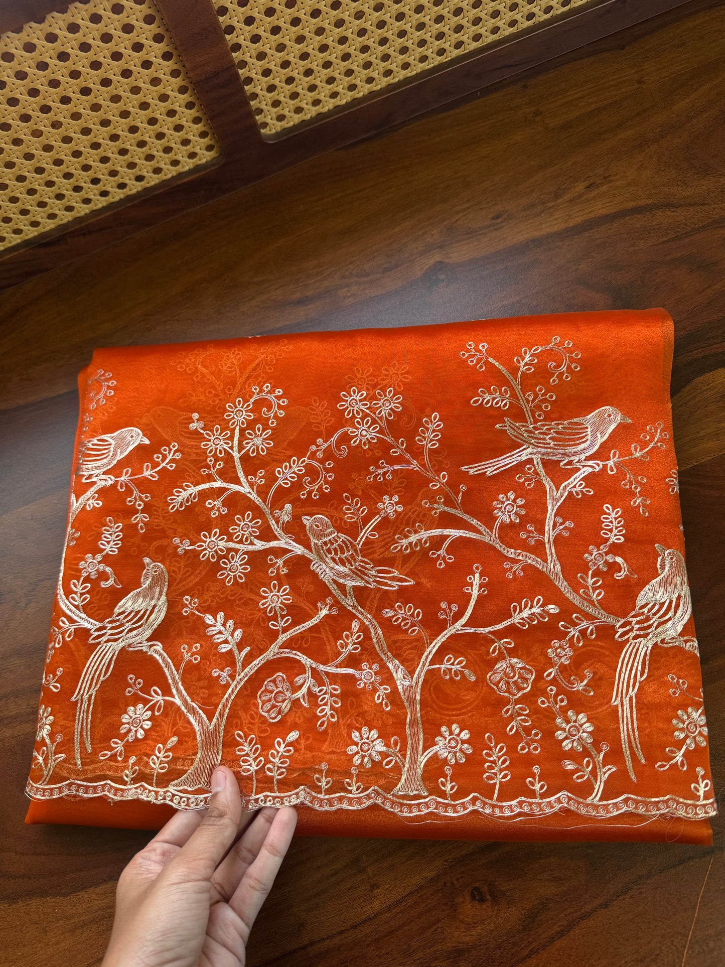 Tissue Organza Saree with pita work - Orange