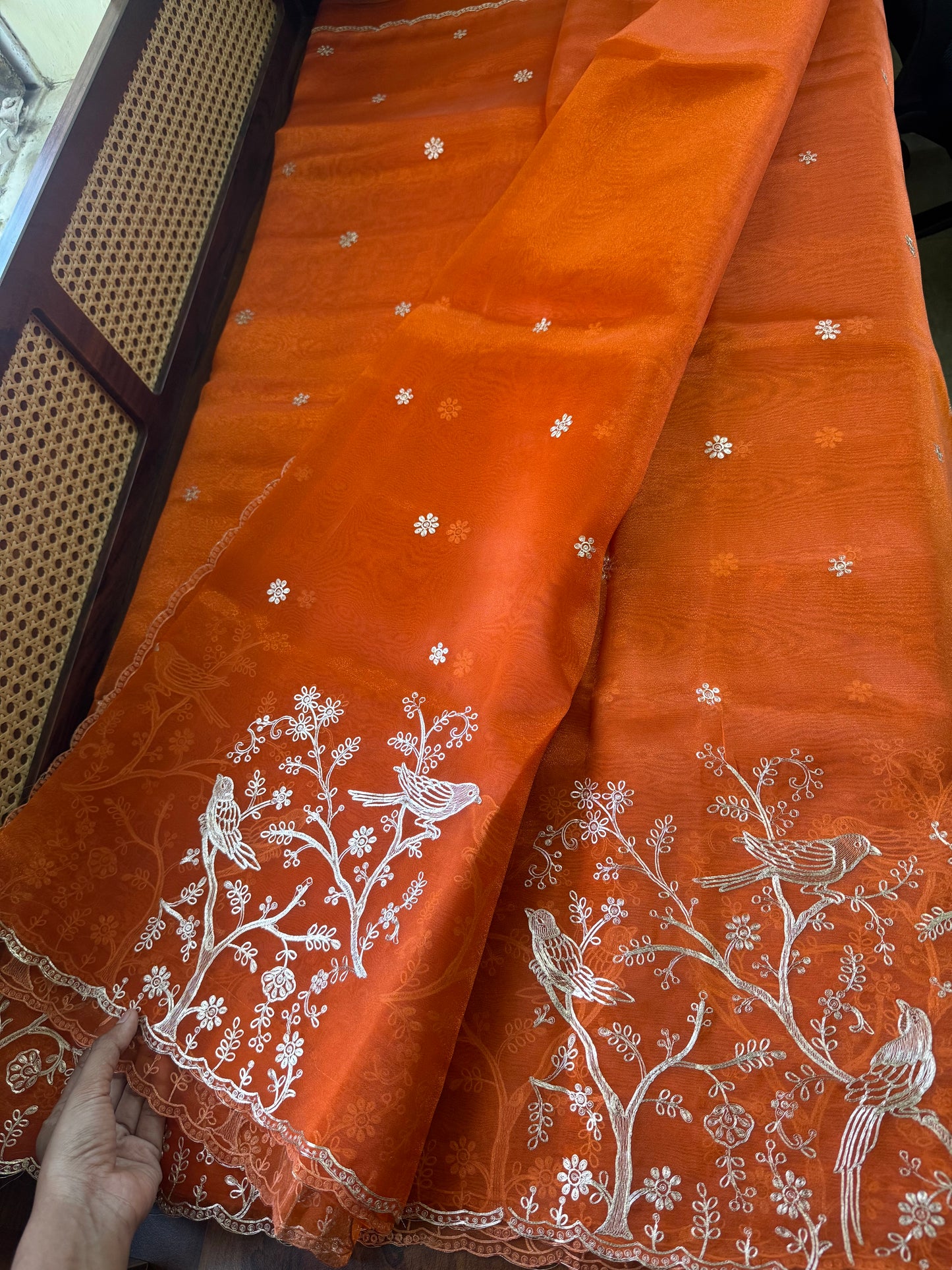 Tissue Organza Saree with pita work - Orange