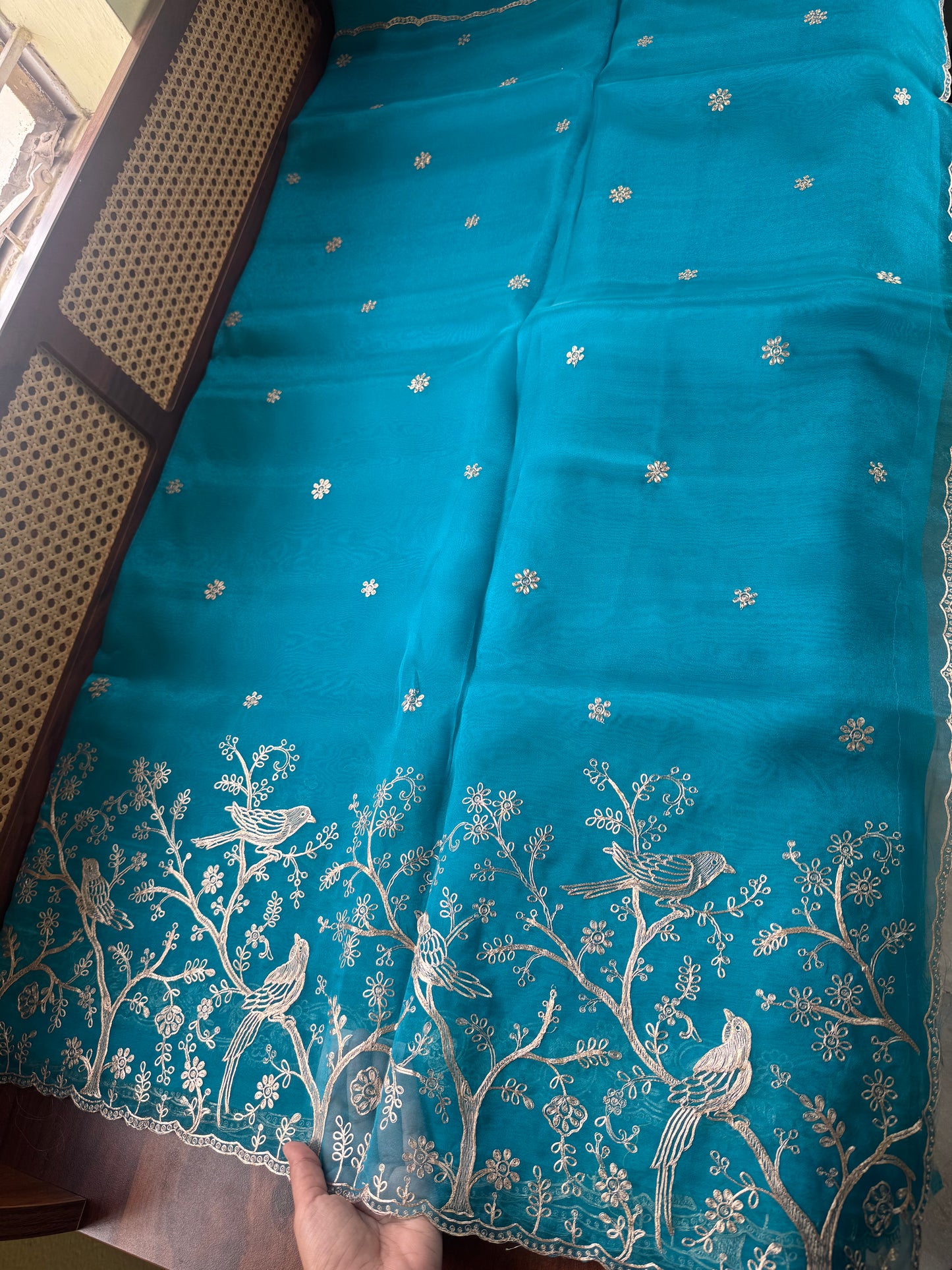 Tissue Organza Saree with pita work - Blue