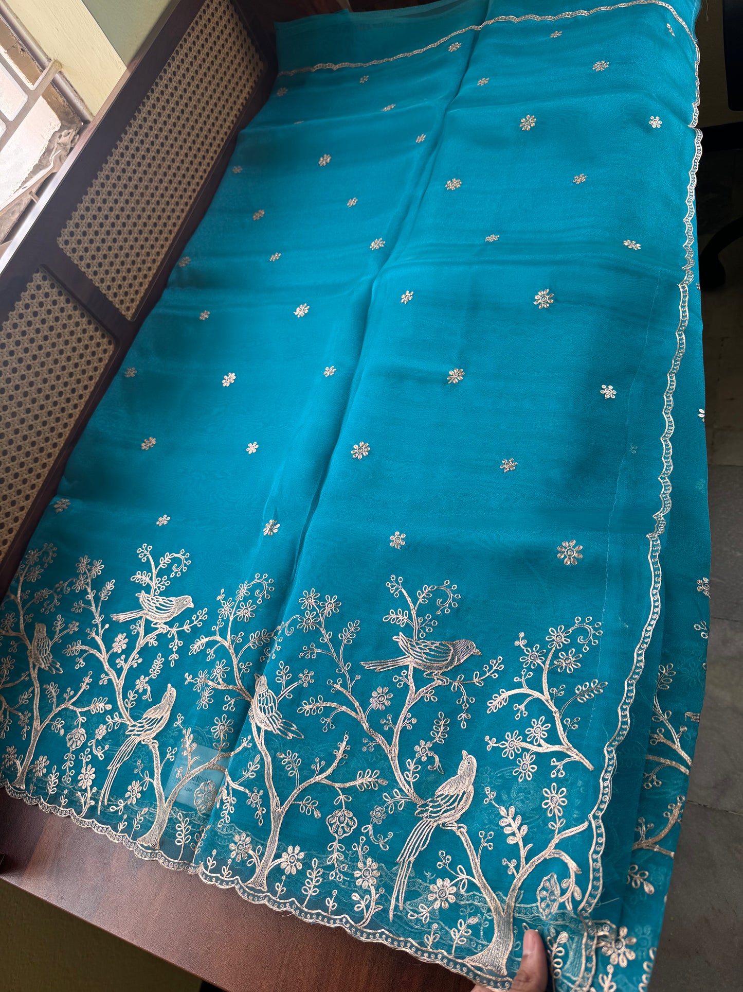 Tissue Organza Saree with pita work - Blue
